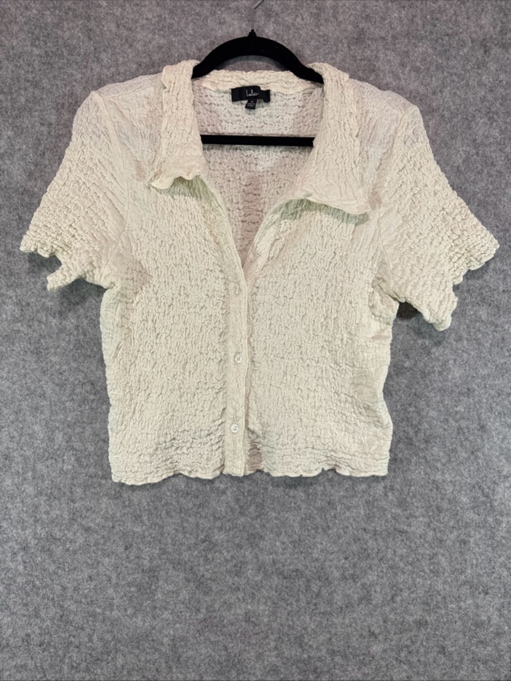 Lulus Crop Top - Womens M - White Ruched Crinkle Y2K Trend Office Casual Stretch